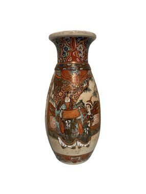 Antique Japanese Meiji Period Satsuma Vase Hand Painted Teacher And Student